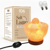 POHS Himalayan salt fire bowl with wooden base glows softly for a calming atmosphere.