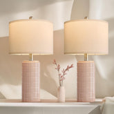 Pokat pink ceramic table lamp set 2 on nightstand for cozy bedside lighting.