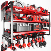 POKIPO Upgrade wall-mount four-tier shelf holds tools securely for quick access.
