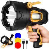 Polisak rechargeable spotlight front view for rugged outdoor use