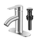 PONAFOU brushed nickel bathroom faucet front view, easy-care finish for daily use.