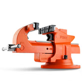 PONY heavy duty bench vise with 5-inch jaw securely clamping flat material