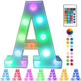 Pooqla colorful LED marquee letter lights illuminate space with vibrant multicolor glow.