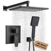 POP SANITARYWARE matte black shower head 12-inch; high-pressure rainfall with water efficiency.