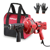 Populo 120V auto feed drain auger in use for quick clog clearance in sinks.