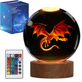 POSSHE Dragon Night Light with 3D dragon inside crystal ball for a magical shelf glow