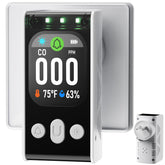 Povlen carbon monoxide detector plugged into outlet for continuous protection and easy placement.