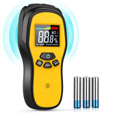 Povlen pinless moisture meter display shows quick moisture readings on lumber.