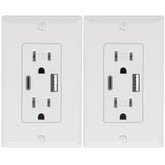 Powawini two-pack wall outlet with USB-C and USB-A ports for versatile charging at home.