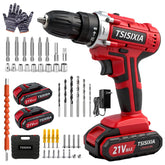 Power Drill Driver 21V with two batteries and case for versatile DIY projects.