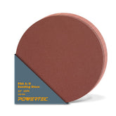 POWERTEC 12in PSA sanding disc with adhesive back for quick changes in wood finishing.