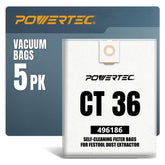POWERTEC 496186 self-clean bag front view captures dust effectively for Festool CT36.