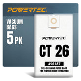 POWERTEC 496187 self-clean filter bag closeup showing pre-filter efficiency for CT26