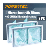 POWERTEC 1 micron inner air filter close-up captures fine dust.