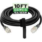 POWGRN 10 ft extension cord with lighted end for visible outdoor power access