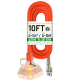 POWGRN 10ft extension cord with three outlets for outdoor power access