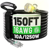 POWGRN 150ft waterproof outdoor extension cord ready for rain-prone job sites