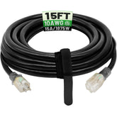 POWGRN 15 ft 10AWG outdoor extension cord ready for heavy-duty outdoor power.