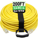 POWGRN 200 ft extension cord with lighted end for easy night visibility and safer outdoor setups.