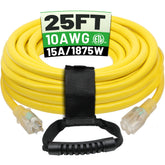 POWGRN 25 ft 10GA outdoor extension cord with rugged design for construction use