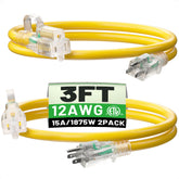PowGRN 2-pack 3ft outdoor extension cord with rugged weatherproof jacket for job sites.