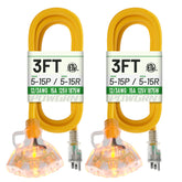 POWGRN 3ft outdoor extension cord with lighted end for safe nighttime visibility.