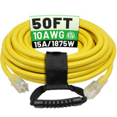 POWGRN 50 ft 10 AWG outdoor extension cord for heavy-duty power outdoors with bright jacket