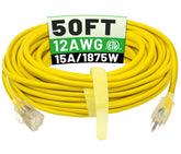 POWGRN 50ft lighted-end outdoor extension cord for visibility and safety