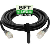 POWGRN 6 ft 10AWG outdoor extension cord, waterproof and heavy-duty for outdoor power needs.