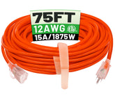 POWGRN 75 ft extension cord with lighted end for easy outdoor power checks