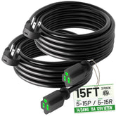 POWGRN flat plug extension cord 15 ft shown behind a desk for clutter-free power access