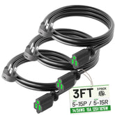 POWGRN flat plug extension cord 3ft black ideal for behind furniture.