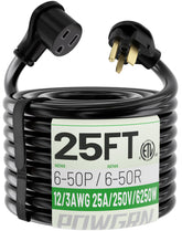 POWGRN 25A welder extension cord coiled for easy storage and quick setup.