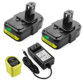 Powilling 2Pack P102 batteries front view for extended runtime with Ryobi tools
