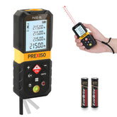 Prexiso laser measure shows 215 ft range with clear display for precise tasks