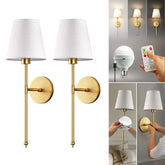 PRIDOLA wireless wall sconce front view in gold enhances ambient lighting