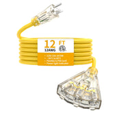 PRIMOWIRE 12FT outdoor extension cord extended for outdoor tool use—weatherproof durability.