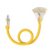 PRIMOWIRE 3ft outdoor extension cord with 3 outlets powering multiple tools outdoors