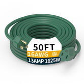 PRIMOWIRE 50ft green outdoor extension cord for yard lighting and tools.