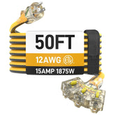 PRIMOWIRE 50ft outdoor extension cord with locking plug and LED indicator for reliable power.