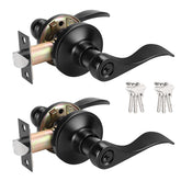 Probrico black entry door lever with lock for exterior access.