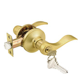 Probrico brushed gold door handle with lock and keys for exterior entry.