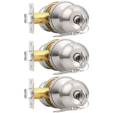 Probrico brushed nickel one keyway ball door knob pack shown for exterior use
