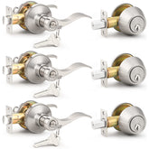 Probrico entrance lever and deadbolt in satin nickel for secure front doors