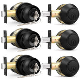 Probrico keyed-alike entry door knobs in flat black, front view for easy access.