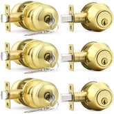 Probrico polished brass entry knob lock set with warm finish for exterior use