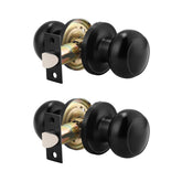 Probrico round passage knob in black finish, front view for hallways and closets.