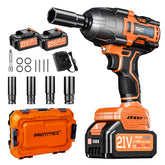 Protmex cordless impact wrench in use delivering strong torque for automotive work.