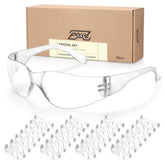 PTCOL 28-pack safety glasses with crystal-clear lenses for clear visibility.