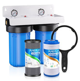 PUREPLUS 2-stage system front view showing compact whole-house filtration setup